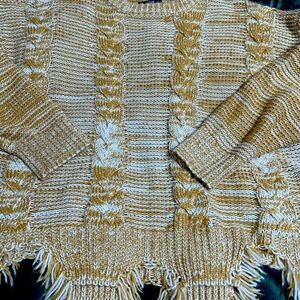 Oversized mustard and cream shark bite sweater